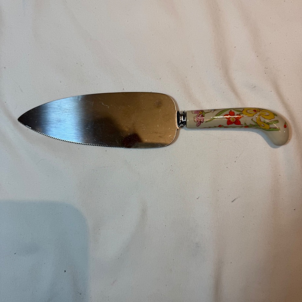 Vintage Prill Sheffield England Stainless Steel Cake Knife Serving Piece Floral